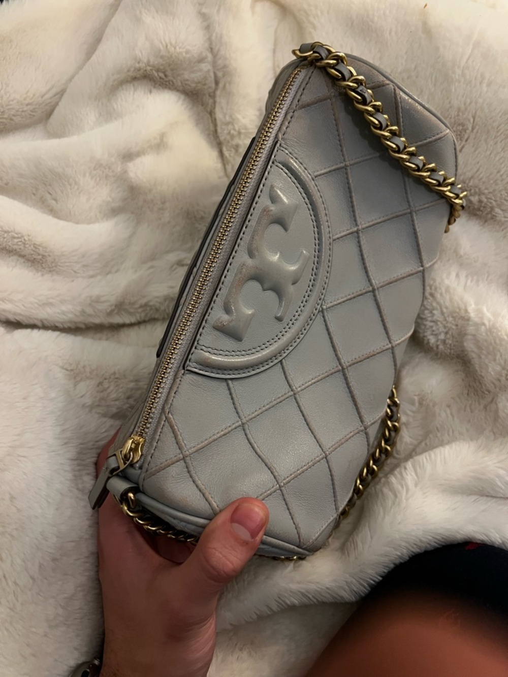 Tory Burch Quilted Gray Chain Shoulder Bag with Gold Hardware - Picture 7 of 16